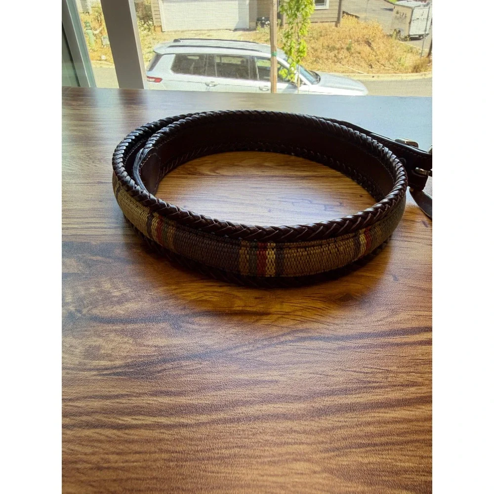 Brighton Men's Brown Braided Leather Plaid Woven Belt 36 Silver Buckle 67506